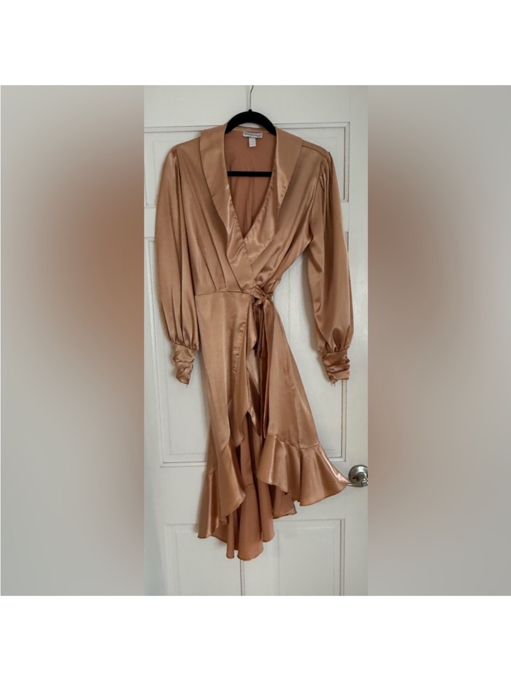 Satin Wrap Ruffle Dress in Champagne